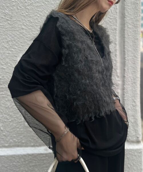 KOBE LETTUCE（コウベレタス）の「袖シアートップス（Tシャツ/カットソー・レディース・ブラック/オフホワイト/ブラウン/チャコール・M）」の3枚目の写真