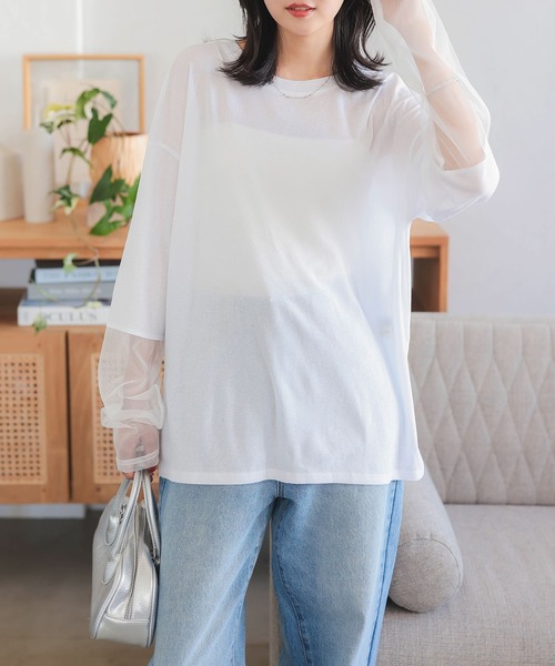 KOBE LETTUCE（コウベレタス）の「袖シアートップス（Tシャツ/カットソー・レディース・ブラック/オフホワイト/ブラウン/チャコール・M）」の5枚目の写真