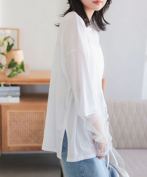 KOBE LETTUCE（コウベレタス）の「袖シアートップス（Tシャツ/カットソー・レディース・ブラック/オフホワイト/ブラウン/チャコール・M）」の17枚目の写真