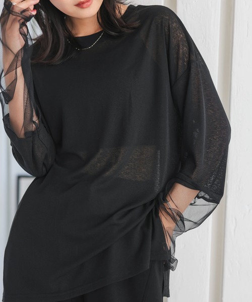 KOBE LETTUCE（コウベレタス）の「袖シアートップス（Tシャツ/カットソー・レディース・ブラック/オフホワイト/ブラウン/チャコール・M）」の18枚目の写真