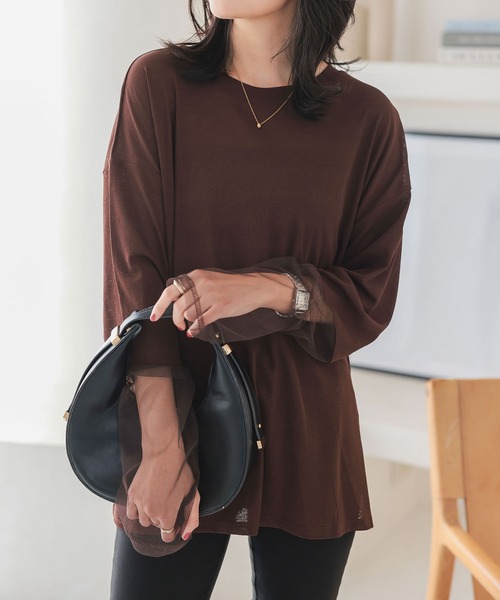 KOBE LETTUCE（コウベレタス）の「袖シアートップス（Tシャツ/カットソー・レディース・ブラック/オフホワイト/ブラウン/チャコール・M）」の19枚目の写真