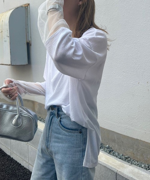 KOBE LETTUCE（コウベレタス）の「袖シアートップス（Tシャツ/カットソー・レディース・ブラック/オフホワイト/ブラウン/チャコール・M）」の21枚目の写真