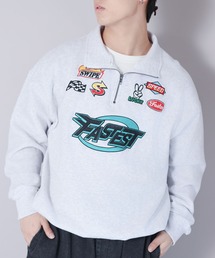 ストリート/ハーフジップワッペンロゴスウェット