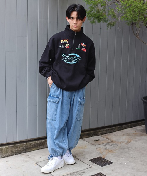 SPINNS（スピンズ）の「ストリート/ハーフジップワッペンロゴスウェット（スウェット・メンズ・ブルー/オフホワイト/アッシュグレー/ブラック・ONESIZE）」の10枚目の写真