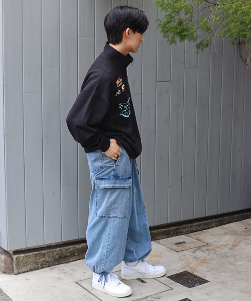 SPINNS（スピンズ）の「ストリート/ハーフジップワッペンロゴスウェット（スウェット・メンズ・ブルー/オフホワイト/アッシュグレー/ブラック・ONESIZE）」の12枚目の写真