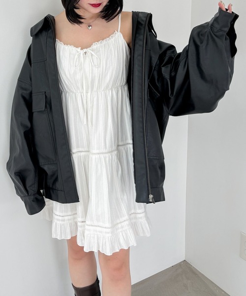 Heather（ヘザー）の「レースティアードキャミミニワンピース　146958（ワンピース・レディース・オフホワイト/ブラック・FREE）」の6枚目の写真