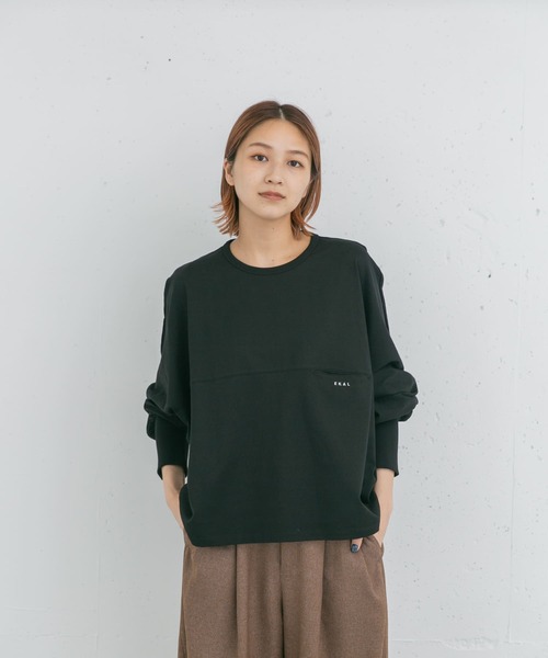EKAL(エカル)の「スプリットドルマンカットソー(Tシャツ/カットソー・レディース・ブラック/オレンジ系その他/ライトグレー/ホワイト・ONE)」の2枚目の写真