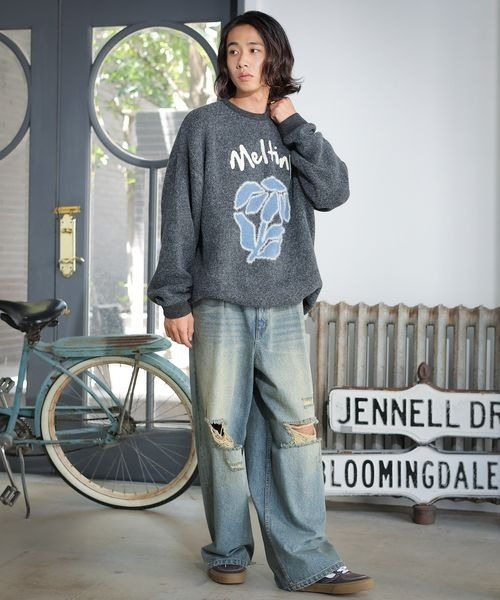 PBLIM（ページボーイリム）の「《UNISEX》フラワーモチーフニット（ニット/セーター・レディース・グレー/グリーン/ブラウン/ベージュ・FREE）」の7枚目の写真