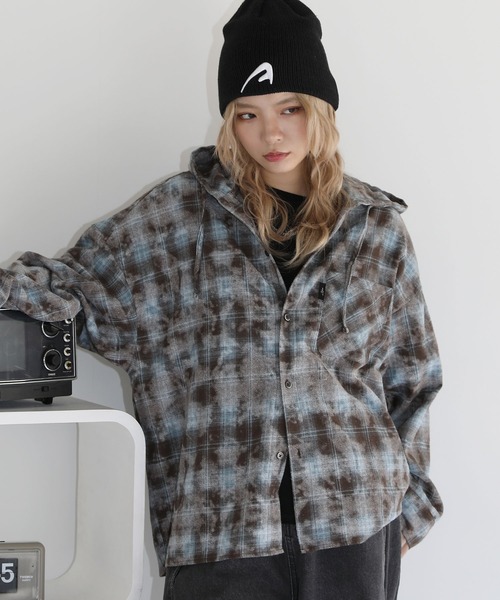 MSG（エムエスジー）の「オンブレチェックパールドットボタンフードシャツパーカー（シャツ/ブラウス・メンズ・ブラック/ブラウン系2/ブラウン/ネイビー/ネイビー系/ブラック系/ブラウン系/レッド系/ピンク・L/M/S/XL）」の5枚目の写真