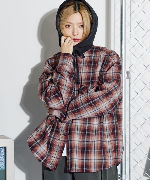 MSG（エムエスジー）の「オンブレチェックパールドットボタンフードシャツパーカー（シャツ/ブラウス・メンズ・ブラック/ブラウン系2/ブラウン/ネイビー/ネイビー系/ブラック系/ブラウン系/レッド系/ピンク・L/M/S/XL）」の9枚目の写真