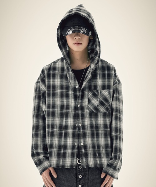 MSG（エムエスジー）の「オンブレチェックパールドットボタンフードシャツパーカー（シャツ/ブラウス・メンズ・ブラック/ブラウン系2/ブラウン/ネイビー/ネイビー系/ブラック系/ブラウン系/レッド系/ピンク・L/M/S/XL）」の16枚目の写真