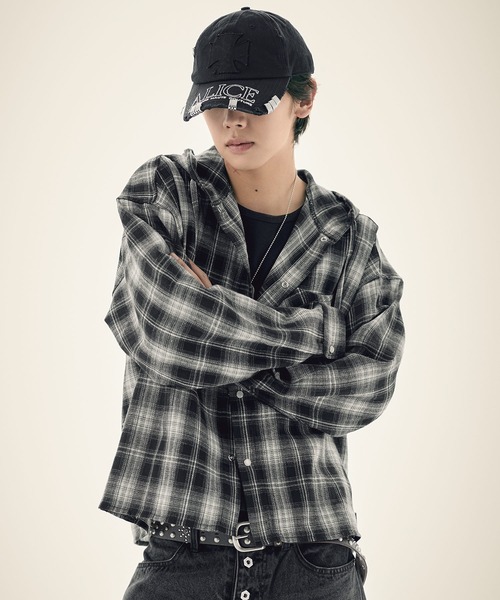 MSG（エムエスジー）の「オンブレチェックパールドットボタンフードシャツパーカー（シャツ/ブラウス・メンズ・ブラック/ブラウン系2/ブラウン/ネイビー/ネイビー系/ブラック系/ブラウン系/レッド系/ピンク・L/M/S/XL）」の21枚目の写真