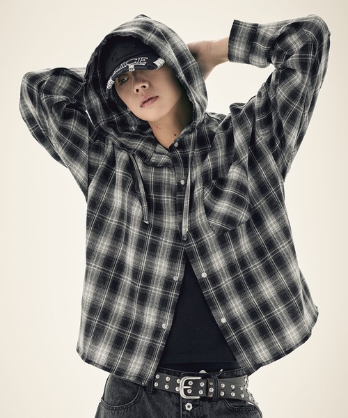 MSG（エムエスジー）の「オンブレチェックパールドットボタンフードシャツパーカー（シャツ/ブラウス・メンズ・ブラック/ブラウン系2/ブラウン/ネイビー/ネイビー系/ブラック系/ブラウン系/レッド系/ピンク・L/M/S/XL）」の11枚目の写真