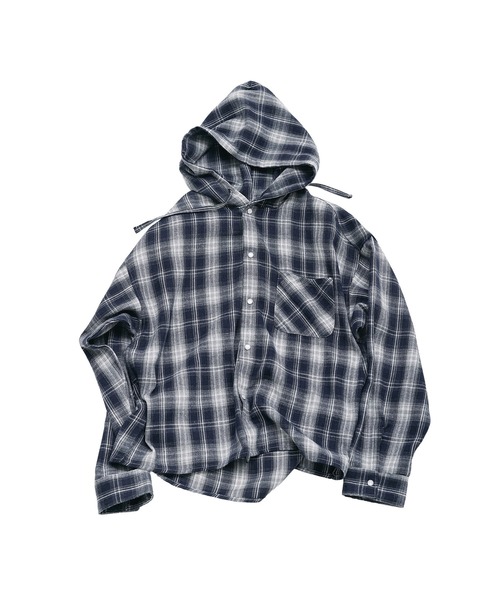 MSG（エムエスジー）の「オンブレチェックパールドットボタンフードシャツパーカー（シャツ/ブラウス・メンズ・ブラック/ブラウン系2/ブラウン/ネイビー/ネイビー系/ブラック系/ブラウン系/レッド系/ピンク・L/M/S/XL）」の14枚目の写真