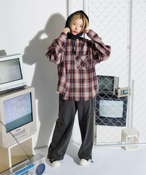 セール】ルーズシルエット/ヴィンテージ加工オンブレチェックボックス