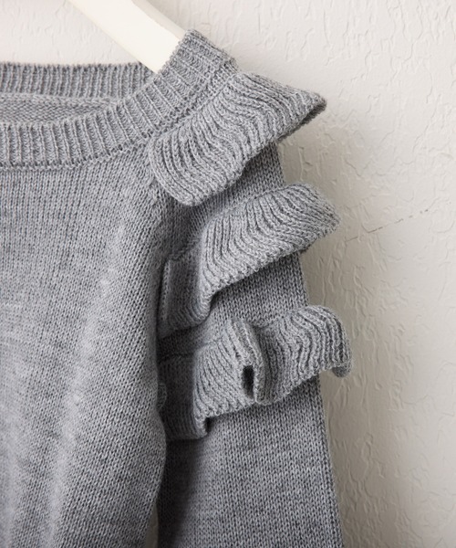 OHGA グレー フリルニットセーター F ohga ドッキングフリルニット グレー - メルカリ