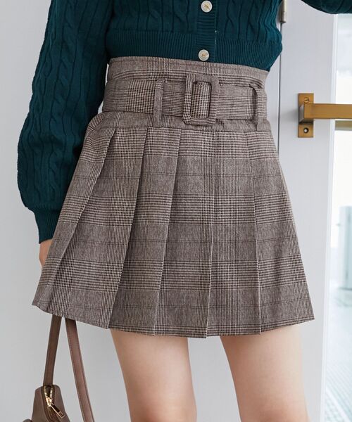 MAJESTIC LEGON（マジェスティックレゴン）の「ベルトセットプリーツミニスカパン（スカート・レディース・ブラウン/カーキオリーブ/ブラウン系その他2/グレー系その他/モカ・MEDIUM）」の5枚目の写真