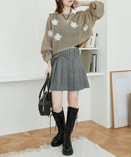 MAJESTIC LEGON（マジェスティックレゴン）の「ベルトセットプリーツミニスカパン（スカート・レディース・ブラウン/カーキオリーブ/ブラウン系その他2/グレー系その他/モカ・MEDIUM）」の7枚目の写真