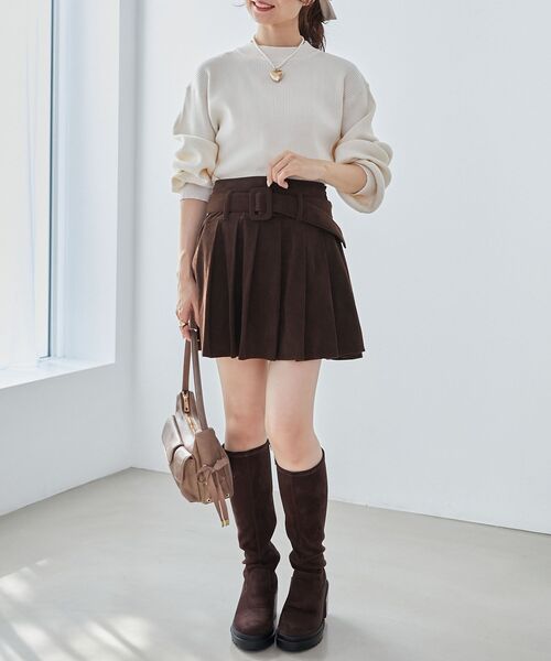 MAJESTIC LEGON（マジェスティックレゴン）の「ベルトセットプリーツミニスカパン（スカート・レディース・ブラウン/カーキオリーブ/ブラウン系その他2/グレー系その他/モカ・MEDIUM）」の14枚目の写真