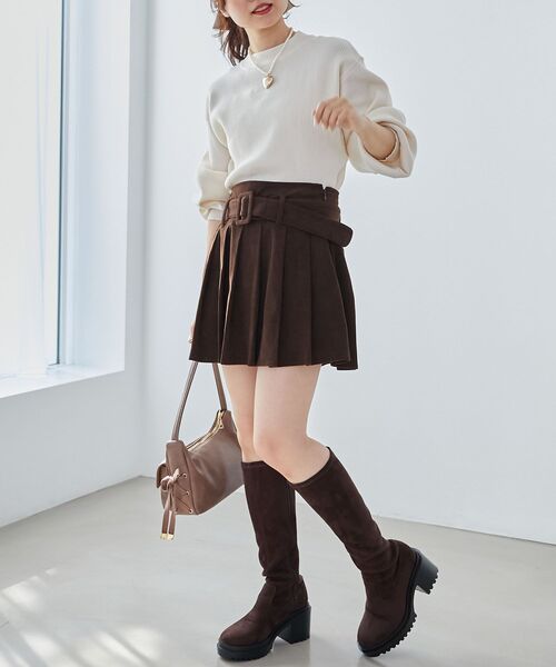 MAJESTIC LEGON（マジェスティックレゴン）の「ベルトセットプリーツミニスカパン（スカート・レディース・ブラウン/カーキオリーブ/ブラウン系その他2/グレー系その他/モカ・MEDIUM）」の15枚目の写真