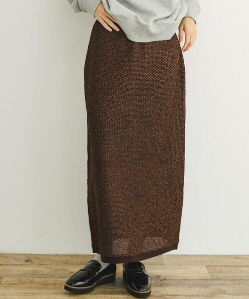 ITEMS URBANRESEARCH(アイテムズ アーバンリサーチ)の「ラメメッシュニットスカート(スカート・レディース・ゴールド/ブラウン・FREE)」の1枚目の写真
