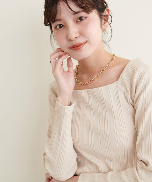 natural couture（ナチュラルクチュール）の「【WEB限定】スクエアネックランダムテレコトップス（Tシャツ/カットソー・レディース・モカ/アイボリー/ブラック・FREE）」の4枚目の写真