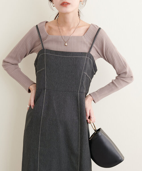 natural couture（ナチュラルクチュール）の「【WEB限定】スクエアネックランダムテレコトップス（Tシャツ/カットソー・レディース・モカ/アイボリー/ブラック・FREE）」の20枚目の写真