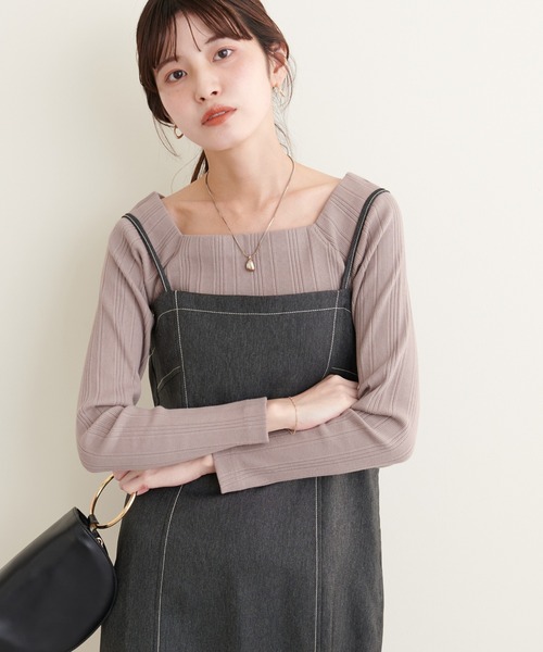 natural couture（ナチュラルクチュール）の「【WEB限定】スクエアネックランダムテレコトップス（Tシャツ/カットソー・レディース・モカ/アイボリー/ブラック・FREE）」の19枚目の写真