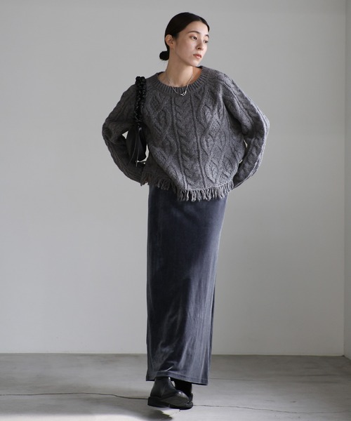 セール】裾フリンジケーブルニット（ニット/セーター）｜select MOCA