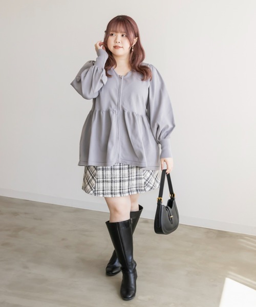 CLETTE(クレット)の「チェック柄ツイードスカート(スカート・レディース・アイボリー/ブラック・LL/3L/4L)」の3枚目の写真