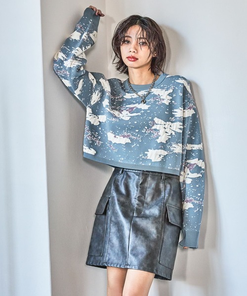 PAGEBOY（ページボーイ）の「アートパターンショートニット（ニット/セーター・レディース・オフホワイト/スカイブルー/ブラック・FREE）」の16枚目の写真