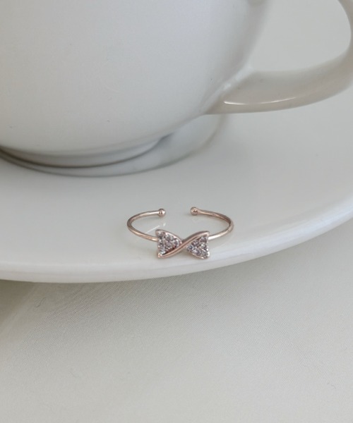 セール】シャンパンピンク/ビジューリボンリング（リング）｜sowang