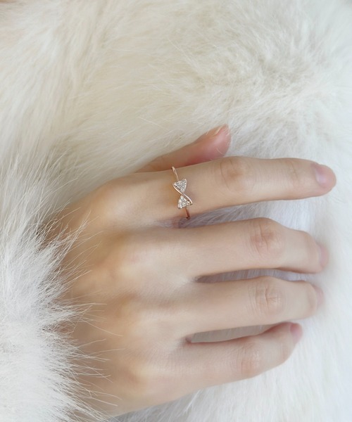 セール】シャンパンピンク/ビジューリボンリング（リング）｜sowang