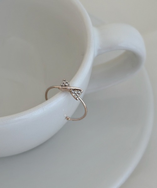 セール】シャンパンピンク/ビジューリボンリング（リング）｜sowang