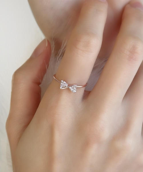 セール】シャンパンピンク/ビジューリボンリング（リング）｜sowang