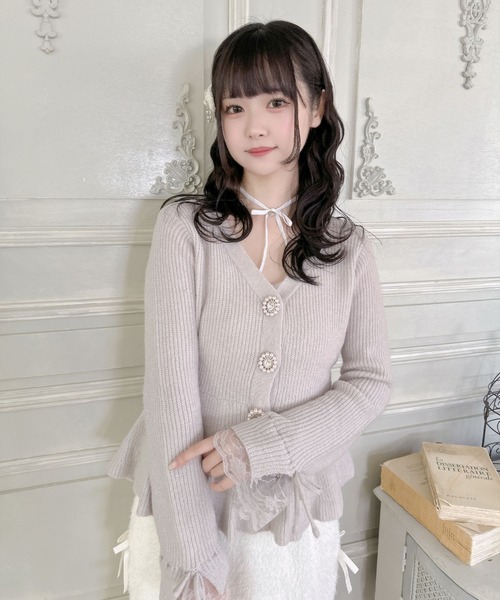 セール】ペプラムラメニットカーディガン（ニット/セーター）｜couture