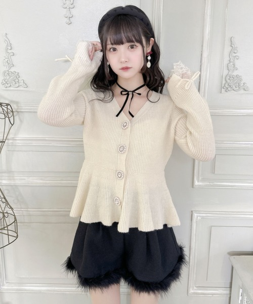 りり⭐︎ROPÉ ペプラムラメニットカーディガン、ナインテイラーキャップ ROPE'（ロペ）の「ペプラムラメニットカーディガン（カーディガン