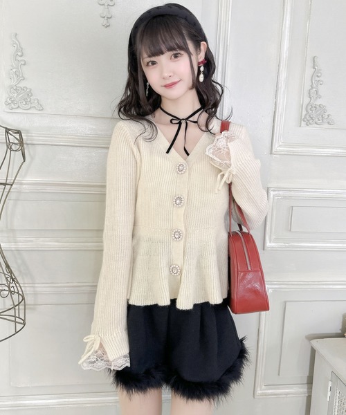 セール】ペプラムラメニットカーディガン（ニット/セーター）｜couture