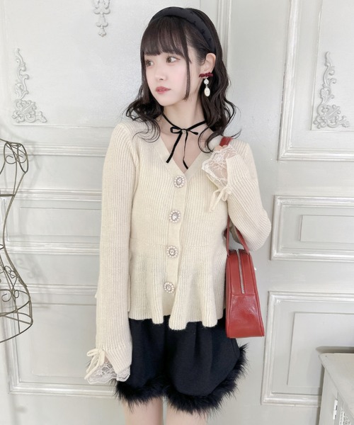 りり⭐︎ROPÉ ペプラムラメニットカーディガン、ナインテイラーキャップ セール】ペプラムラメニットカーディガン（ニット/セーター）｜couture