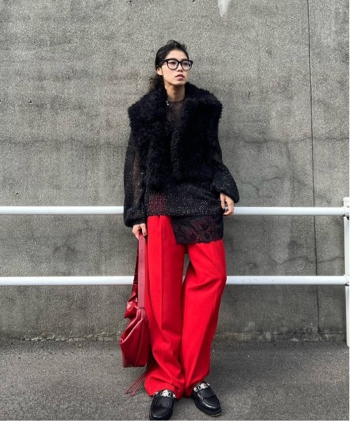 Ameri(アメリ)の「WARM FLEECE LINING STRAIGHT PANTS(その他パンツ・レディース・ブラック/レッド/ブラウン・MEDIUM/SMALL)」の9枚目の写真
