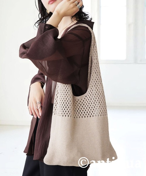 antiqua（アンティカ）の「ニットバッグ（トートバッグ・レディース・ブラック/ベージュ・FREE）」の2枚目の写真