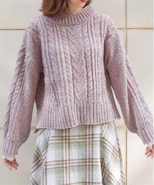 axes femme（アクシーズファム）の「ベロアモールニットプルオーバー（ニット/セーター・レディース・ピンク/ミント/グレイッシュベージュ/キナリ/サックスブルー・FREE）」の3枚目の写真