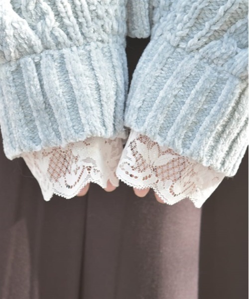 axes femme（アクシーズファム）の「ベロアモールニットプルオーバー（ニット/セーター・レディース・ピンク/ミント/グレイッシュベージュ/キナリ/サックスブルー・FREE）」の9枚目の写真