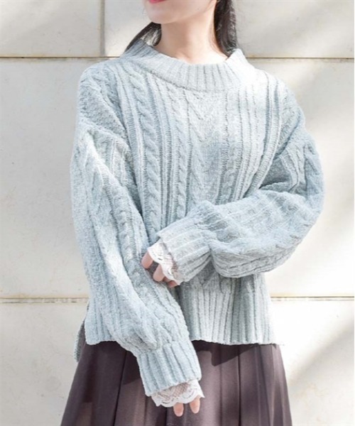 axes femme（アクシーズファム）の「ベロアモールニットプルオーバー（ニット/セーター・レディース・ピンク/ミント/グレイッシュベージュ/キナリ/サックスブルー・FREE）」の8枚目の写真