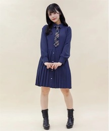 axes femme POETIQUE | ネクタイ付プリーツシャツワンピース(ワンピース)