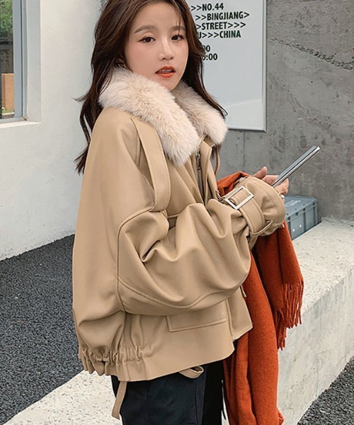 paravion（パラビオン）の「裏ボア合皮ブルゾン/ファー取り外し可能（ブルゾン・レディース・ベージュ/ブラック・SMALL/MEDIUM）」の11枚目の写真