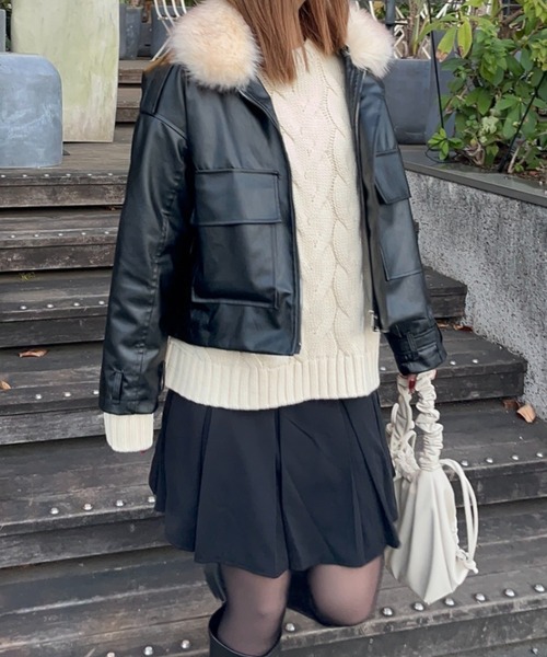 paravion（パラビオン）の「裏ボア合皮ブルゾン/ファー取り外し可能（ブルゾン・レディース・ベージュ/ブラック・SMALL/MEDIUM）」の16枚目の写真