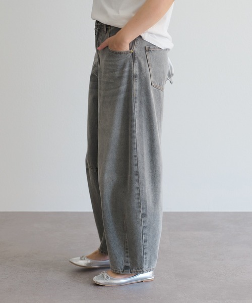 【PUAL CE CIN】デニムカーブレッグパンツ　グレー　Lサイズ PUAL CE CIN（ピュアルセシン）の「【S/M/Lサイズ展開】デニム