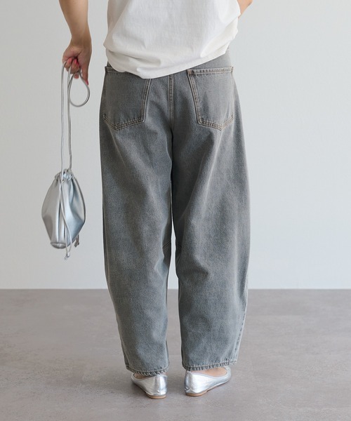 【PUAL CE CIN】デニムカーブレッグパンツ　グレー　Lサイズ PUAL CE CIN（ピュアルセシン）の「【S/M/Lサイズ展開】デニム