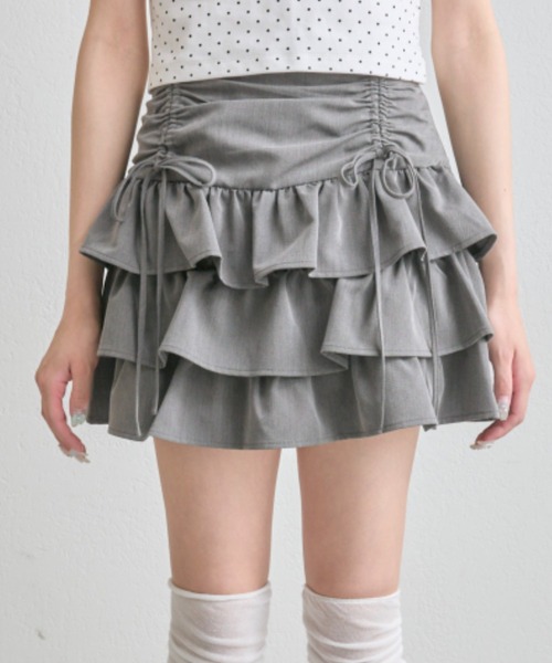OLIVE des OLIVE（オリーブデオリーブ）の「ドロストティアードミニスカート（スカート・レディース・オフホワイト/ホワイト/ブルー系その他/チェック/ブラック系その他/スミクロ/チャコールグレー・FREE）」の6枚目の写真